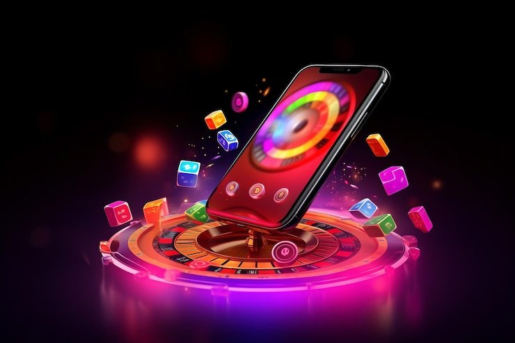 Antarmuka Galactic Gems menampilkan kontrol taruhan, tombol putar, dan tampilan saldo akun